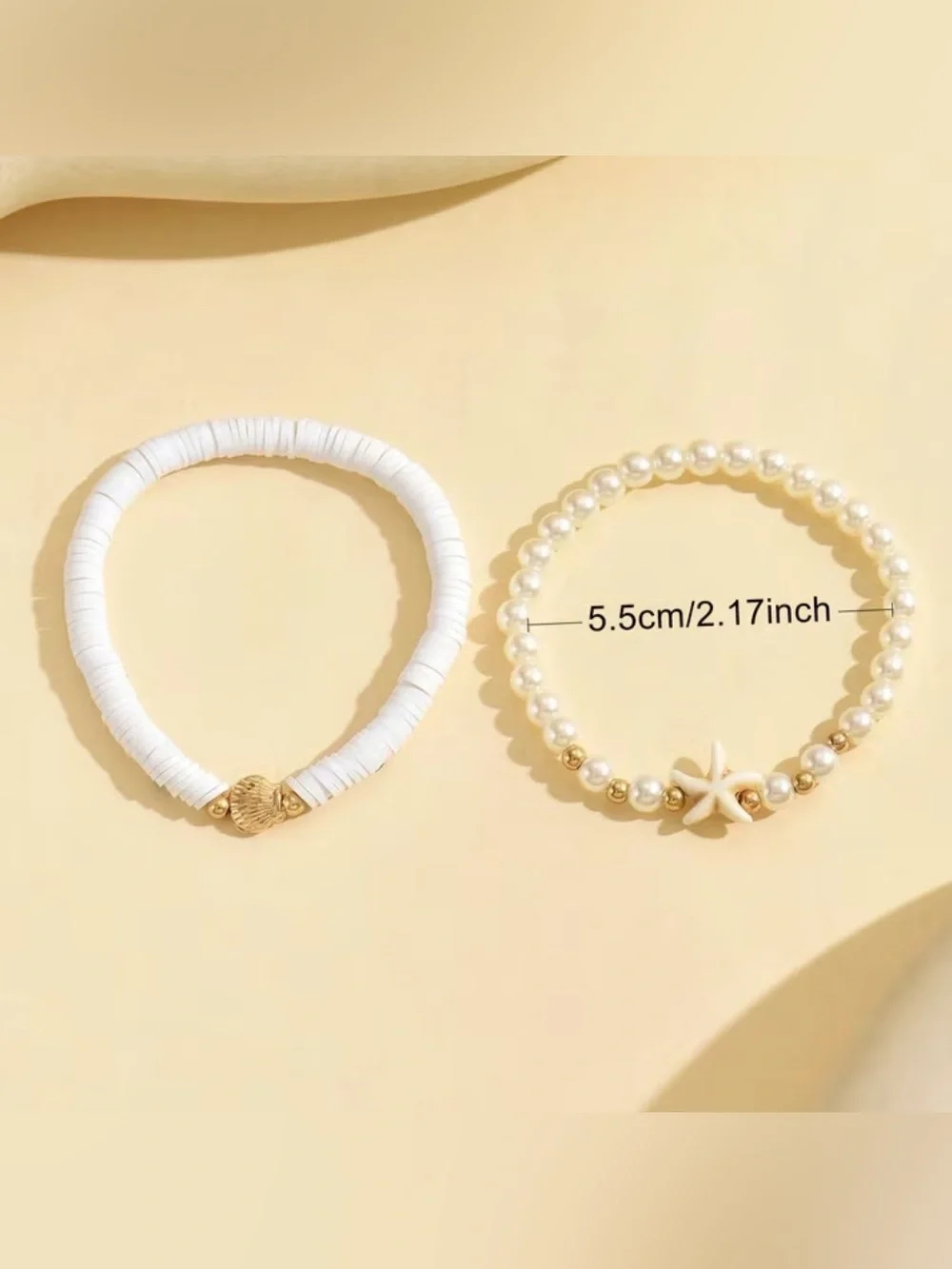 Layered Gold & White Beach Charm Necklace Set of 3 + 2 Bracelets